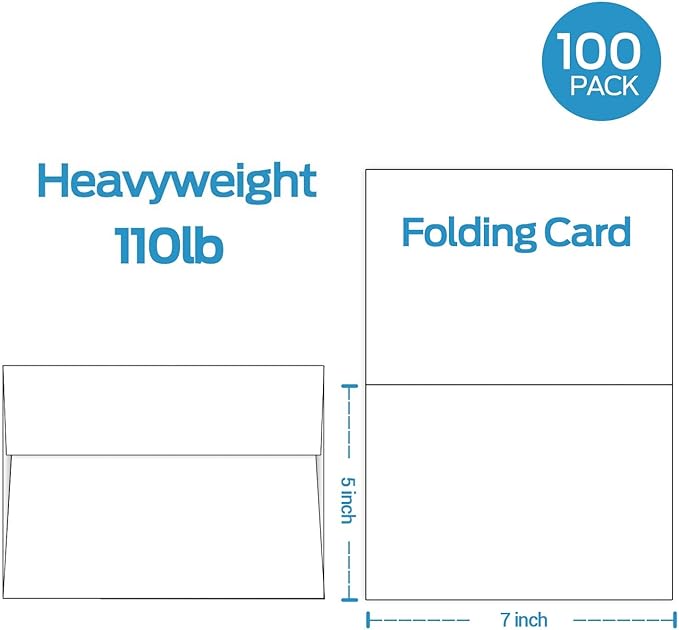 Blank White Cards and Envelopes 100 Pack, Ohuhu 5 x 7 Heavyweight Folded Cards and A7 Envelopes for DIY Christmas Greeting Cards, Wedding, Birthday, Invitations, Thank You Cards & All Occasion
