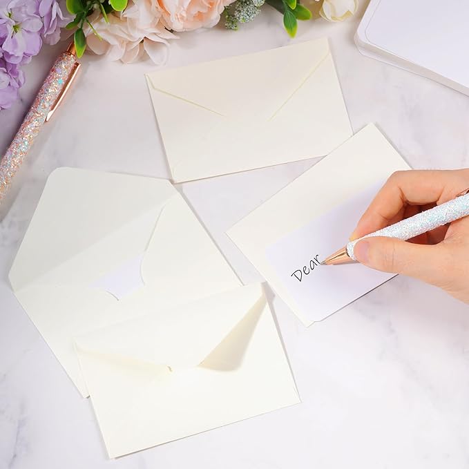 jiebor 100 Sets Small Envelopes with Small Blank Gift Business Card Wedding Invitation Pocket Envelopes for Graduations Wedding Shower Holiday 4.37 x 2.91 Inch Ivory