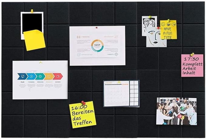 Large Cork Board Felt Board Tiles for Walls with 30 Push Pins, 11.8"x11.8" Pack of 12 Pin Board Notice Boards for Home Office Kitchen, Bulletin Board Wall Tiles for Photos Memos