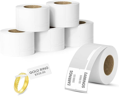 Jewelry Price Label Tags Roll Compatible with Clabel Label Maker,White Stickers Thermal Paper Self-Adhesive Rectangle Tape,600 PCS Labels 6 Roll 1.18x2.75 Inch (30x70mm) for Necklace Earring Identify