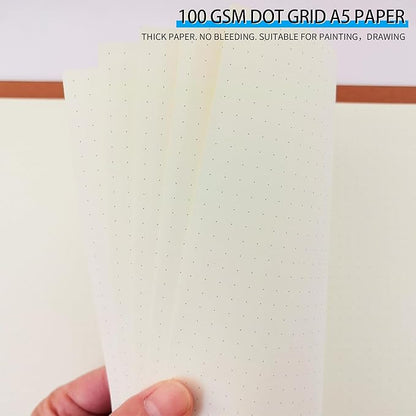 A5 Dot Grid Paper, 100GSM A5 Dotted Refill Paper for 6 Ring Refillable Binder/Planner/Diary Journals/Painting -Dotted Pages,80 Sheets/160 Pages (Beige-Dot Grid-A5)