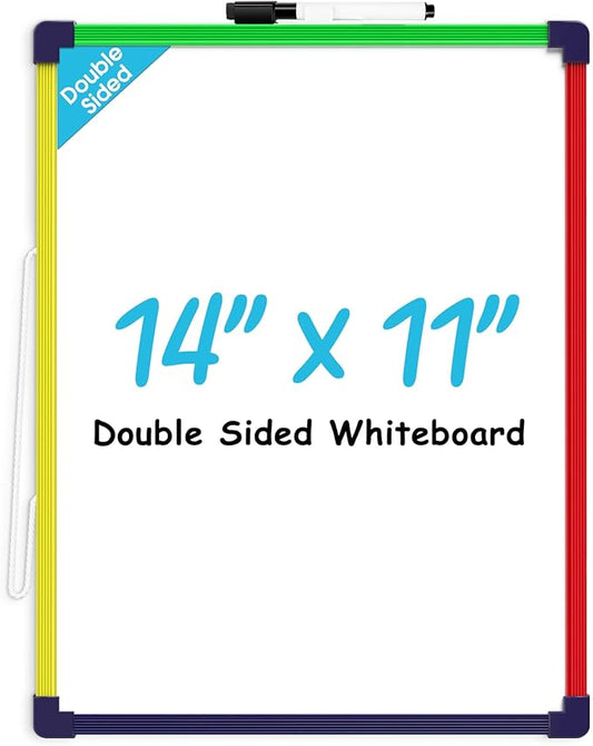 MaxGear Colorful Small Dry Erase Board, 14"x11" Double-Sided Hangable with Dry Erase Marker, Portable Whiteboard for Home School Office - Planning Writing Learning Drawing Art Education