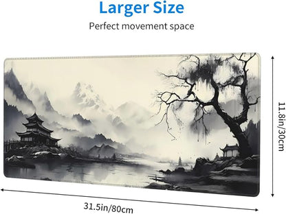 Gaming Mouse Pad Desk Pad,Extended Big Mouse Pad,31.5x11.8 Inch Long Computer Keyboard Mouse Mat Mousepad with 3mm Non-Slip Base and Stitched Edge for Gaming and Office… (wash painting2)
