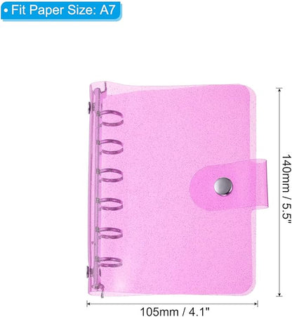 PATIKIL A7 Clear Binder Cover, Soft PVC Bling Loose Leaf Binder Protector Refillable Notebook Shell with Snap Button Closure for DIY Meeting Notebook Folder, Pink