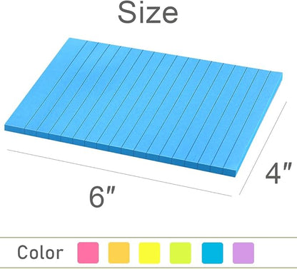 Lined Sticky Notes 4X6 in Bright Ruled Post Stickies Colorful Super Sticking Power Memo Pads, 45 Sheets/pad, 6 Pads/Pack