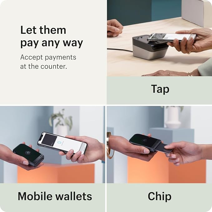 Tap & Chip Card Reader with Dock - POS Countertop Wireless Credit Card Reader Device + Holder Stand - Contactless Payment Point of Sale Station for Retail, Small Business