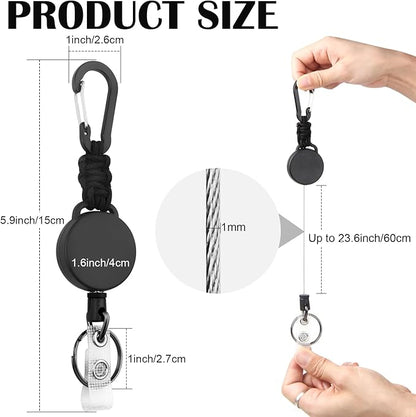 Retractable Keychain 4 Pack Heavy Duty Key Rings Retractable Lanyard Badge Holder with Steel Cord Carabiner ID Holder Lanyard Retractable Key Fob Key Ring