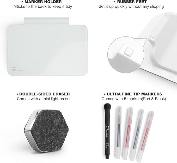 TOWON Small Glass Dry Erase Board, Desk White Board with Standing, Mini Whiteboard Easel Pad Set, Stenography Artifact for Office, Home and School Supplies, 8x6 Inches, White