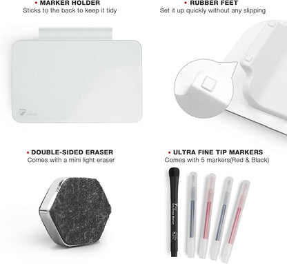 TOWON Small Glass Dry Erase Board, Desk White Board with Standing, Mini Whiteboard Easel Pad Set, Stenography Artifact for Office, Home and School Supplies, 8x6 Inches, White