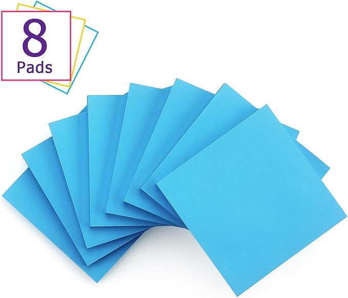 Sticky Notes 3x3 Self-Stick Notes Bright Colors Sticky Notes 8 Pads 80 Sheet/Pad (Blue)
