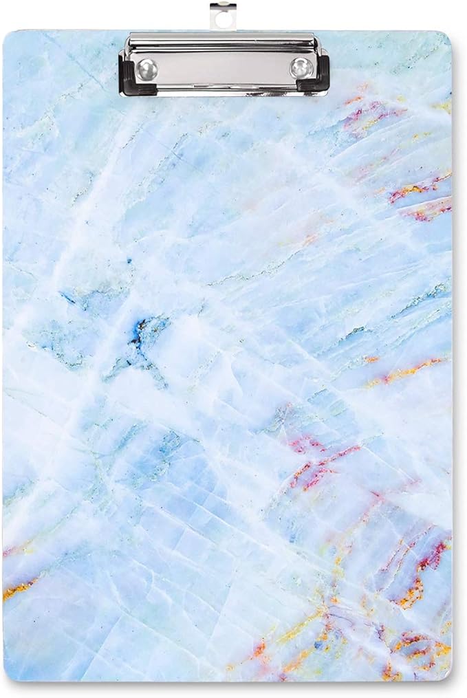 Clipboard, Decorative Marble Clipboard, Designed Clipboard, WAVEYU Cute Hardboard Office Clipboard with Low Profile Clip for Students Classroom School and Office Use, Blue (12.5"x9")
