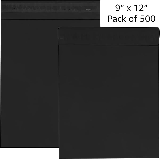 Colored Poly Mailers Pack of: Be creative with your packaging with Colored mailers (Black, 9" x 12" pack of 500)
