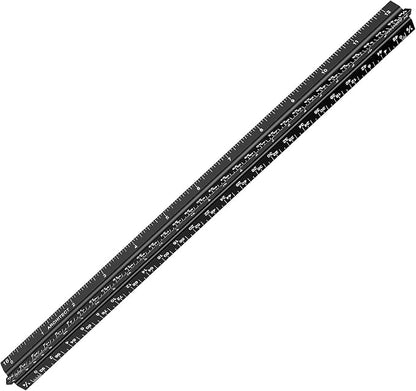 12" Architectural Scale Ruler Aluminum Architect Scale Triangular Scale Ruler for Architects, Draftsman, Students and Engineers, Black