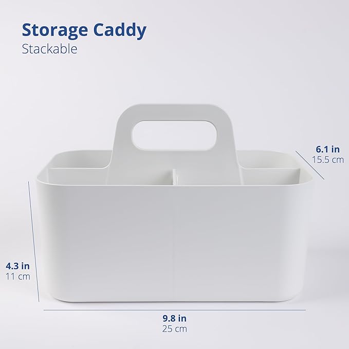 BLUE GINKGO Stackable Organizer Caddy – Korean-Made Portable Tote for Bathroom, Office, Crafts, or School Supplies (Rectangle, White)