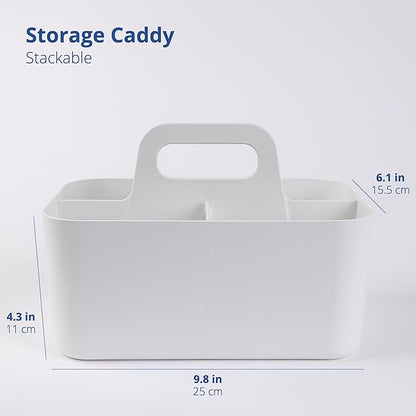 BLUE GINKGO Stackable Organizer Caddy – Korean-Made Portable Tote for Bathroom, Office, Crafts, or School Supplies (Rectangle, White)