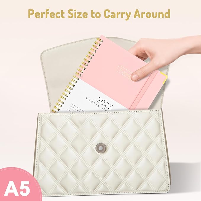 Forvencer 2025 Planner, Hardcover Weekly and Monthly Planner, January 2025 - December 2025, 6" x 8", Spiral Calendar Planner with Tabs, Exquisite Daily Organizer Notebook with Inner Pocket, Agenda Journal for Office Home School, A5 Size, Pink