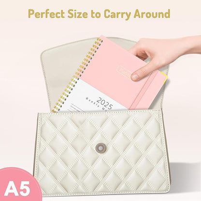 Forvencer 2025 Planner, Hardcover Weekly and Monthly Planner, January 2025 - December 2025, 6" x 8", Spiral Calendar Planner with Tabs, Exquisite Daily Organizer Notebook with Inner Pocket, Agenda Journal for Office Home School, A5 Size, Pink