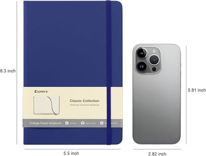 Comix 6 Pack Lined Journal Notebooks for Work, 240 Pages, 5.5"x8.3", Navy Blue, Hardcover, A5 Medium College Ruled, Journaling Notebooks for Notes-Taking, Fits for Office School Home