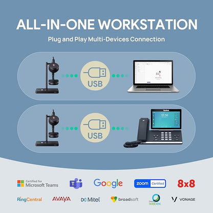 Yealink WH62 DECT Wireless Headset with DECT Base,525 Feet Range Teams/UC Zoom Certified Work Single ear Headset for Desk Phone and PC,Telephone Headset with Noise cancelling Mic,Ringer,13 H Talk Time