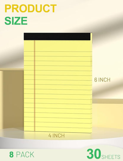 8 Pack Yellow Legal Pads 4x6 Note Pads Small Writing Pads 4x6 Narrow Ruled 80GSM Pads of Paper Yellow Pads College Ruled Legal Pad Lined Paper Pads Small Notepads for Work Memo Pads 30 Sheets per Pad