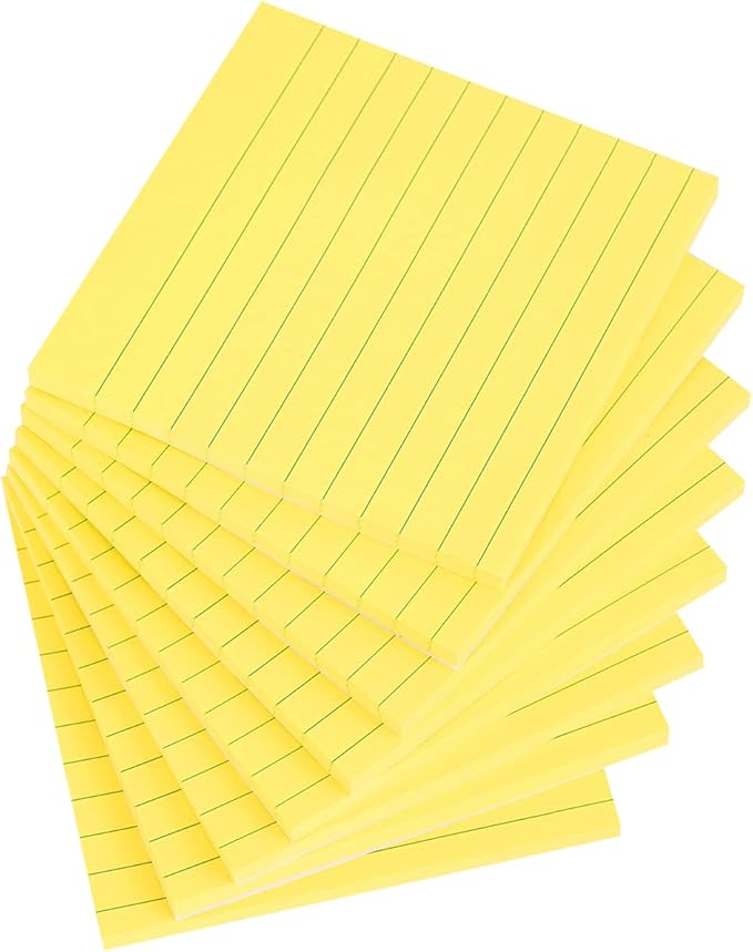 Vanpad Lined Sticky Notes 4x4 Inches, Bright Orange Ruled Self-Stick Pads, Easy to Post for Home, Office, Notebook, 8 Pads/Pack