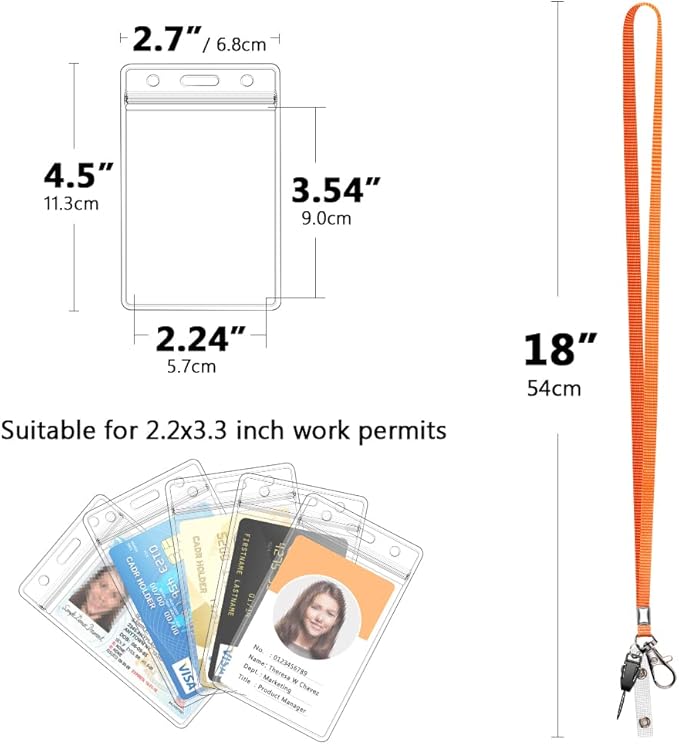 3 Pack Neck Lanyard with ID Badge Holder, Office Strap Lanyards, Stainless Metal Swivel Hook for Name Tag, Badge Holders, Keychains, Card, Orange