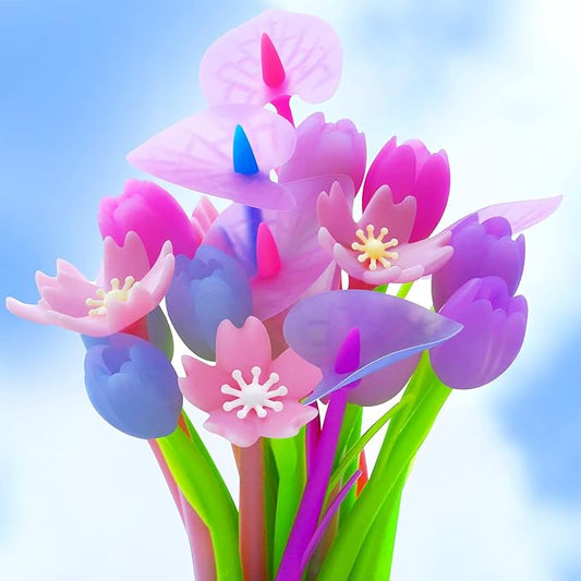 18 Pieces Color Changing Flower Pens Colorful Gel Ink Ballpoint Rose Pens for School Home Office Presents(Cherry Blossom Tulip Calla Lily Style)