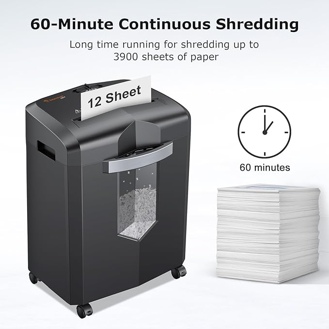 bonsaii 12-Sheet Micro Cut Shredders for Home Office, 60 Minute P-4 Security Level Paper Shredder for CD, Credit Card, Mails, Staple, Clip, with Jam-Proof System & 4.2 Gal Pullout Bin C266-B