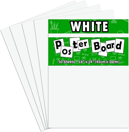 50Pcs White Poster Board,14x18 White Poster Paper Blank Graphic Display Board Poster Board Bulk for School Arts,Classroom Crafts