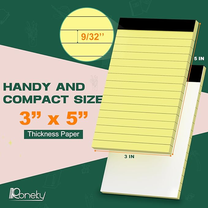 Small Note Pads 3x5 Notepad, 30 Pack 3x5 Yellow Notepads College Ruled Small Scratch Memo Pads, Perforated 3 x 5'' Small Writing Note Pad of Paper, Pocket Size Lined Pads Narrow Ruled Small Notebook