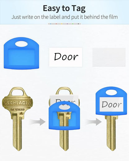 Uniclife 12 Pcs Key Cap Tags 1 Inch Key Covers Protectors with Blank Paper Labels and Clear Windows Soft Key Identifiers for Standard Regular Thin Flat House Keys (Not for Odd-Shaped Keys), 6 Colors