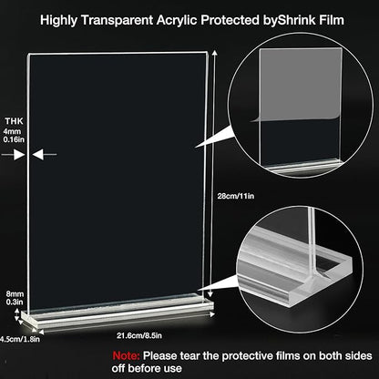 Clear Acrylic Sign Holder 8.5 x 11 - Perfect for Stores, Restaurants, and Offices - Set of 3 T Shape Plastic Sign Frames