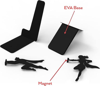 Artori Design Book Ends to Hold Books Heavy Duty Hidden Metal Bookends for Shelves Bookend Book Holder for Home Decorative Gift for Book End Lovers and Home Décor (Supergal+Book&Hero)