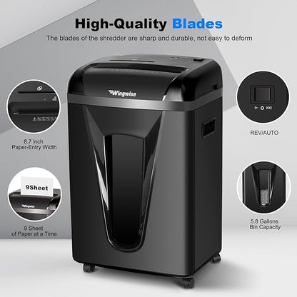 P-5 High-Security Micro-Cut Shredder (2x12mm, 58dB) – 9 Sheets, 2.4m/min, Shreds CDs/Credit Cards, 5.8Gal Bin for Home/Office