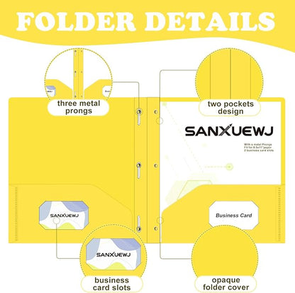 Folders with Pockets,SANXUEWJ 30 Pack Two Pocket Folders Business Card Holder Plastic Folders with Prongs for School Office Filing Cabinet Resume Portfolio (Yellow)