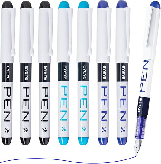 EYEYE Disposable Fountain Pens, 8 Pack 3 Colors Fine Point Pens Stainless Steel Nib, Fountain Pens Smooth Writing for Calligraphy, Journaling, Drafting, Sketching, Doodling & Office Supplies