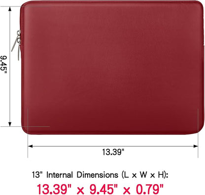 RAINYEAR 13.3 Inch Laptop Sleeve Soft PU Leather Case Water Resistant Padded Zipper Cover Protective Carrying Bag Compatible with 13.3" Notebook Computer Chromebook(Red)