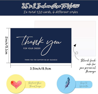 120 Pieces Thank You for Your Order Cards Customer Appreciation Note Cards Thank You for Supporting My Business Card for Small Business Owners Stores Online Retailers 3.5 x 2 Inch(Navy Blue, White)