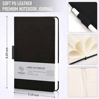Hardcover Executive Notebooks, 160 Pages Line Ruled Classic Notebook Journal, Leather Notebooks with Pen for Bussiness College Writing Black