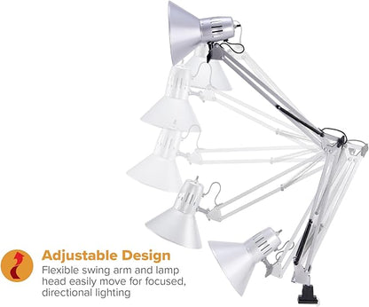 Bostitch Office VLF100-SLV Swing Arm Desk Lamp with Clamp Mount, 36" Reach with Multi-Joint Adjustment, Includes Replaceable LED Bulb (VLF), Silver