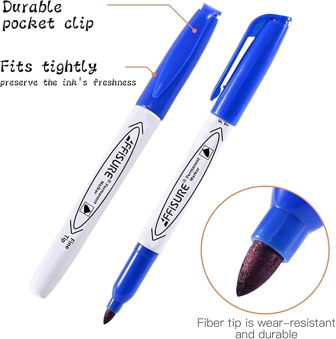 12 Colors Permanent Markers， 144 Pack Permanent Markers, Assorted Colors Marker，Fine Point， Permanent Markers Bulk, Fast Dry, Waterproof, work on Plastic, Glass, Metal, Wood and Stone