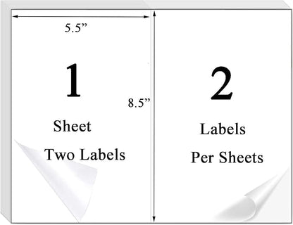 8.5 X 5.5 Shipping Label, Half Sheet Labels, Shipping Labels 2 Per Sheet, Laser & Inkjet Printer Printable, 5126/8126, Blank White Mailing Postage Labels (500 Sheets, 1000 Labels)