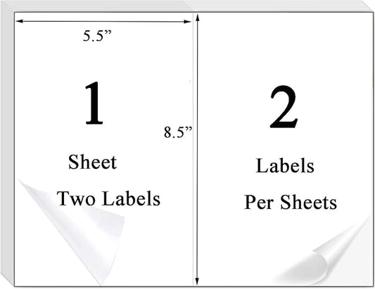 8.5 X 5.5 Shipping Label, Half Sheet Labels, Shipping Labels 2 Per Sheet, Laser & Inkjet Printer Printable, 5126/8126, Blank White Mailing Postage Labels (500 Sheets, 1000 Labels)