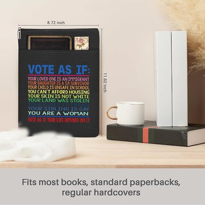 Book Themed Gifts Waterproof Book Sleeve Book Pouch LGBT Equality Rights Reading Gifts for Women Sister Book Covers for Paperbacks Book Accessories Book Protector with Zipper and Front Pocket