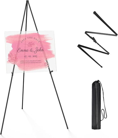 Thicken Display Easel Stand for Wedding - 63" Instant Tripod Collapsible Portable Sturdy Floor Easel - Easy Folding Adjustable Poster Metal Stand for Signs, Display Show, Artist, Art, Painting - Black