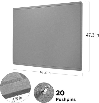 Large Bulletin Board - 48 x 48 Inches, Decorative Felt Pin Board for Wall - 4' x 4' Foldable Photo Display Board with Self-Adhesive Tape, Includes 20 Push Pins - Gray