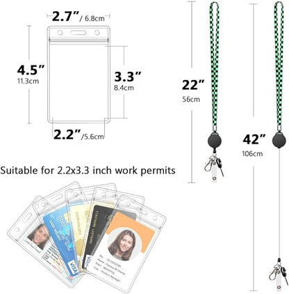 6 Pack Retractable Badge Lanyards and ID Badge Holder, Strap Lanyard with Swivel Metal Clasp for Badge Holders, Keychains, Offices, Staff, Students, Employees, Black Green Chequer