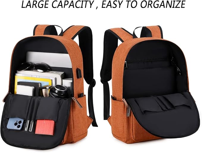 KYALOU Laptop Backpack, Lightweight Bookbag Casual Daypack for Men and Women, College with USB Charging Port - Light Brown