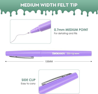 TWOHANDS Felt Tip Pens Fine Point, Assorted Colors Fineliners, Medium Point 0.7 Millimeter Markers for Coloring, Journaling, Note Taking, 22004
