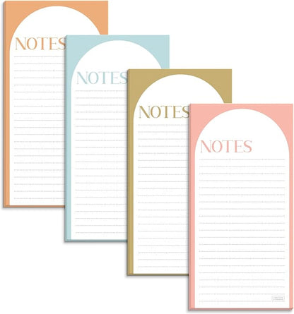 Sweetzer & Orange S&O Magnetic Notepads for Refrigerator 4 Pack, Sticky notes for Fridge Sets - Sticky Journals for Freezer - Magnetized memo sheets for cooler - 3.5” x 7”, 45 Pages